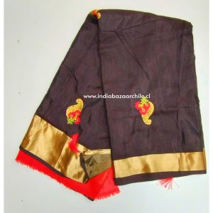 SARI INDIO CHIFON NEGRO BORDADO