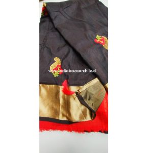 SARI INDIO CHIFON NEGRO BORDADO