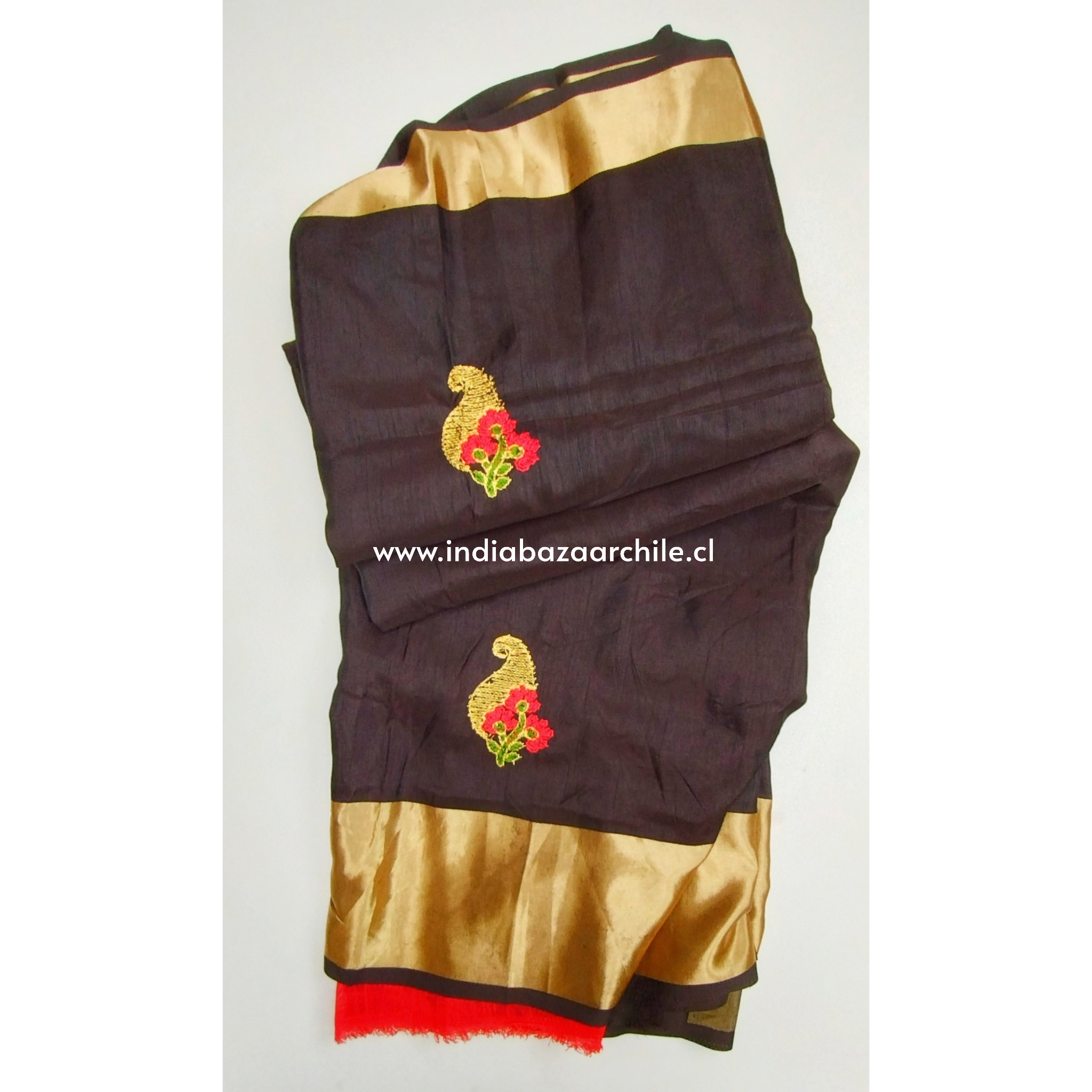 SARI INDIO CHIFON NEGRO BORDADO - Imagen 4