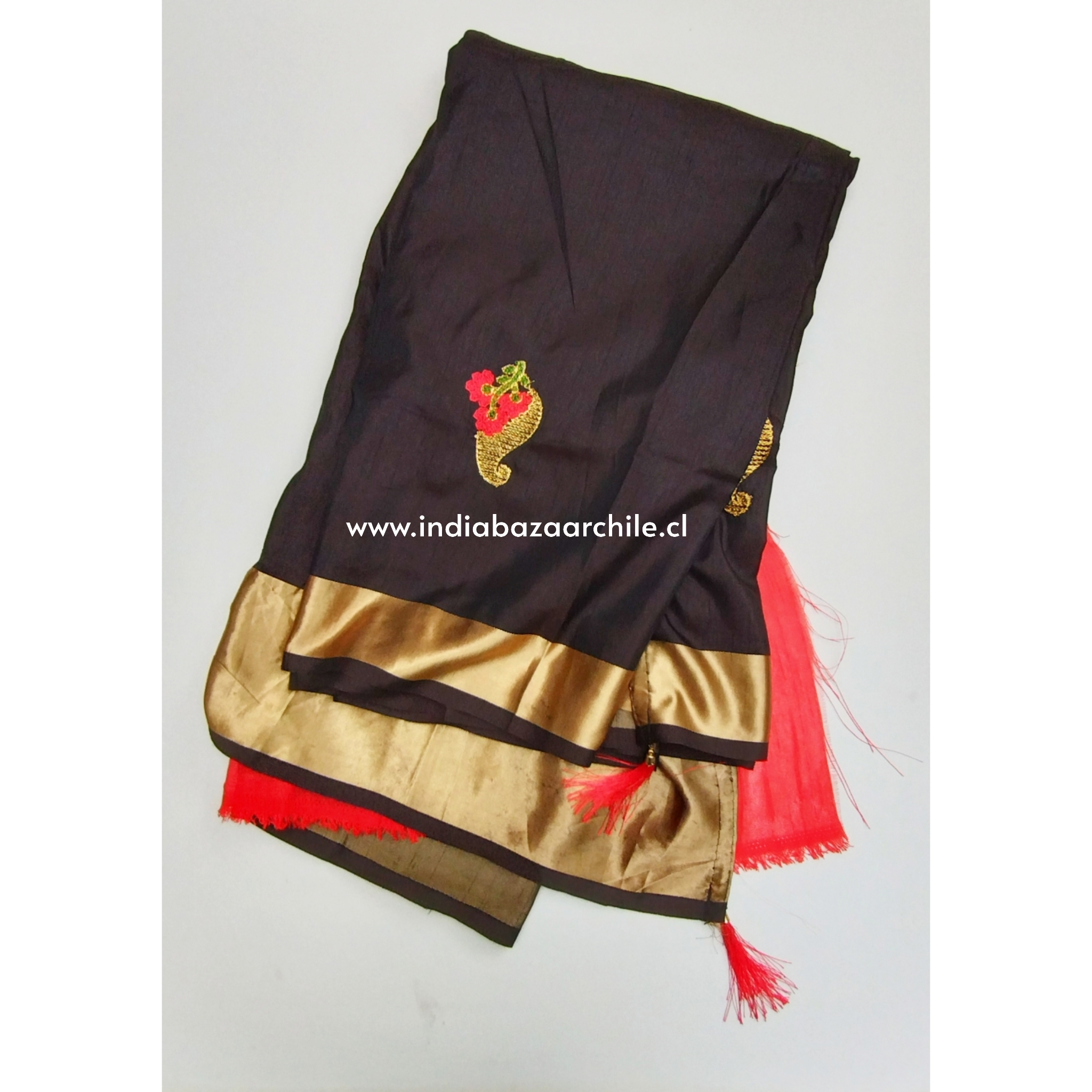 SARI INDIO CHIFON NEGRO BORDADO - Imagen 3