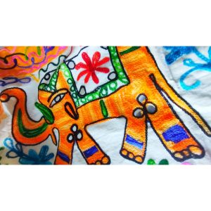 CARPETA MESA BORDADA ELEFANTE NARANJA