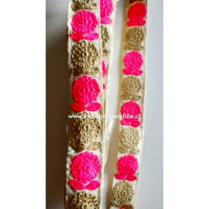 CINTA BORDADA INDIA FUCSIA FLUOR 1 METRO