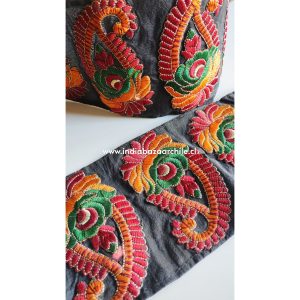 CINTA GRANDE BORDADA ROSA PAISLEY NEGRO 1 METRO