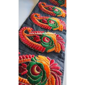 CINTA GRANDE BORDADA ROSA PAISLEY NEGRO 1 METRO