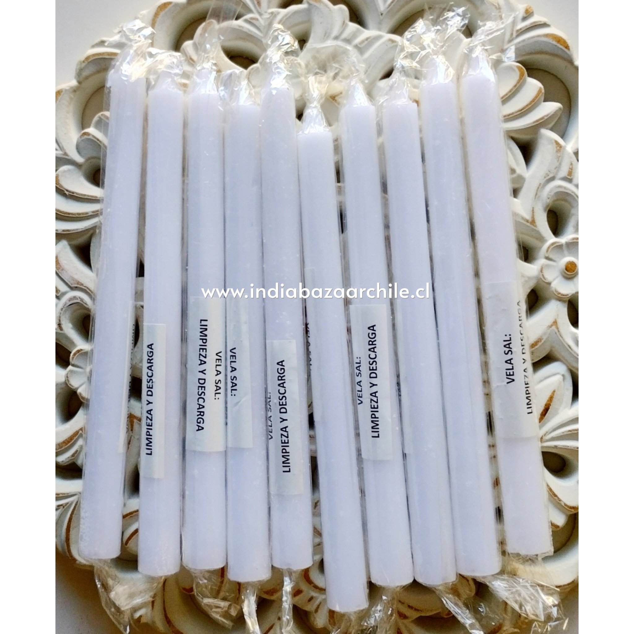 PACK 10 VELAS BLANCAS CON SAL