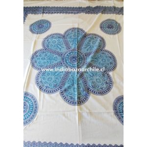 TELA MANDALA GRUESA 100% ALGODÓN FLOR AZUL