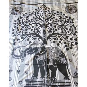 TELA MANDALA GRUESA 100% ALGODÓN ARBOL B/N