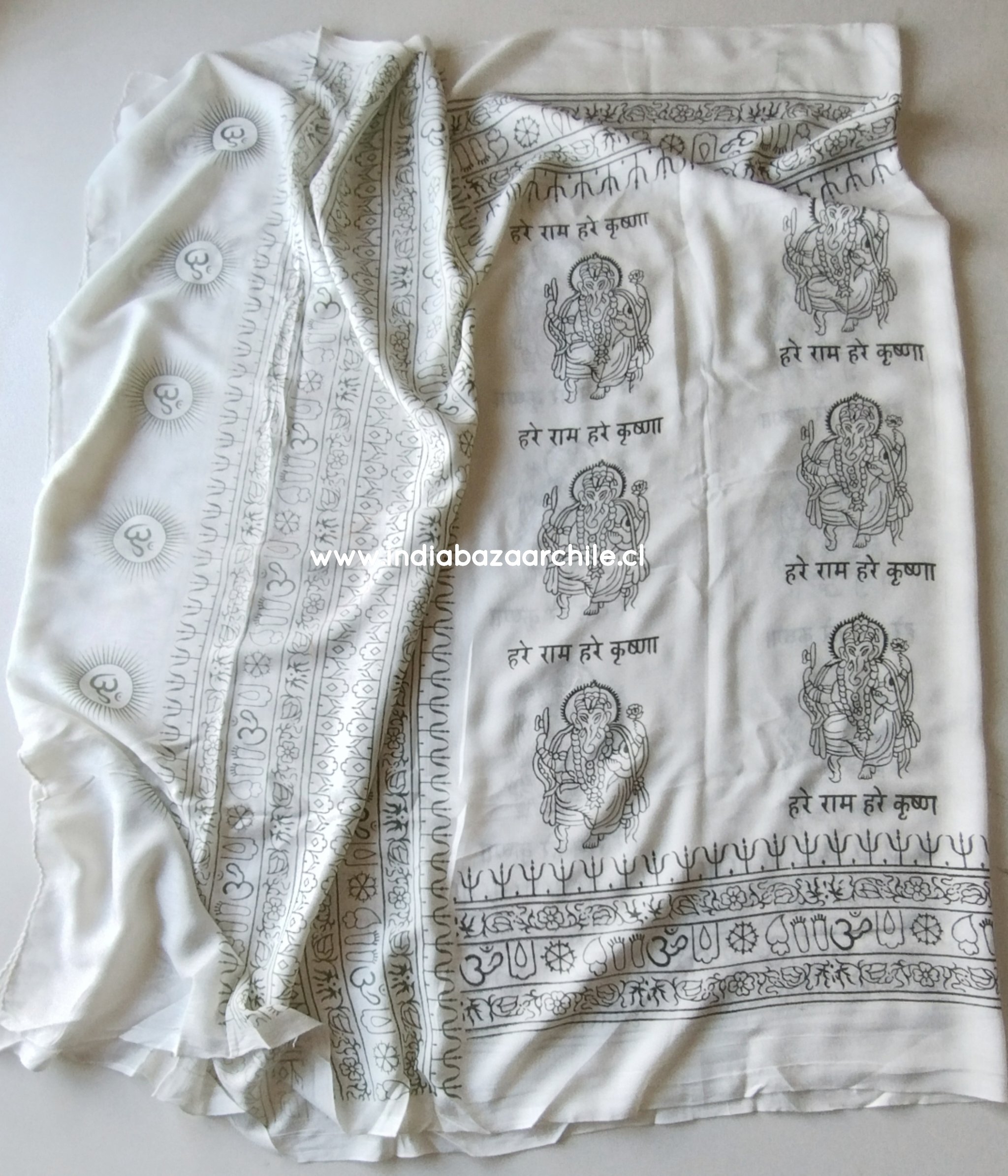 PAÑUELO DEVOCIONAL GANESH BLANCO VERDE XL - Imagen 2