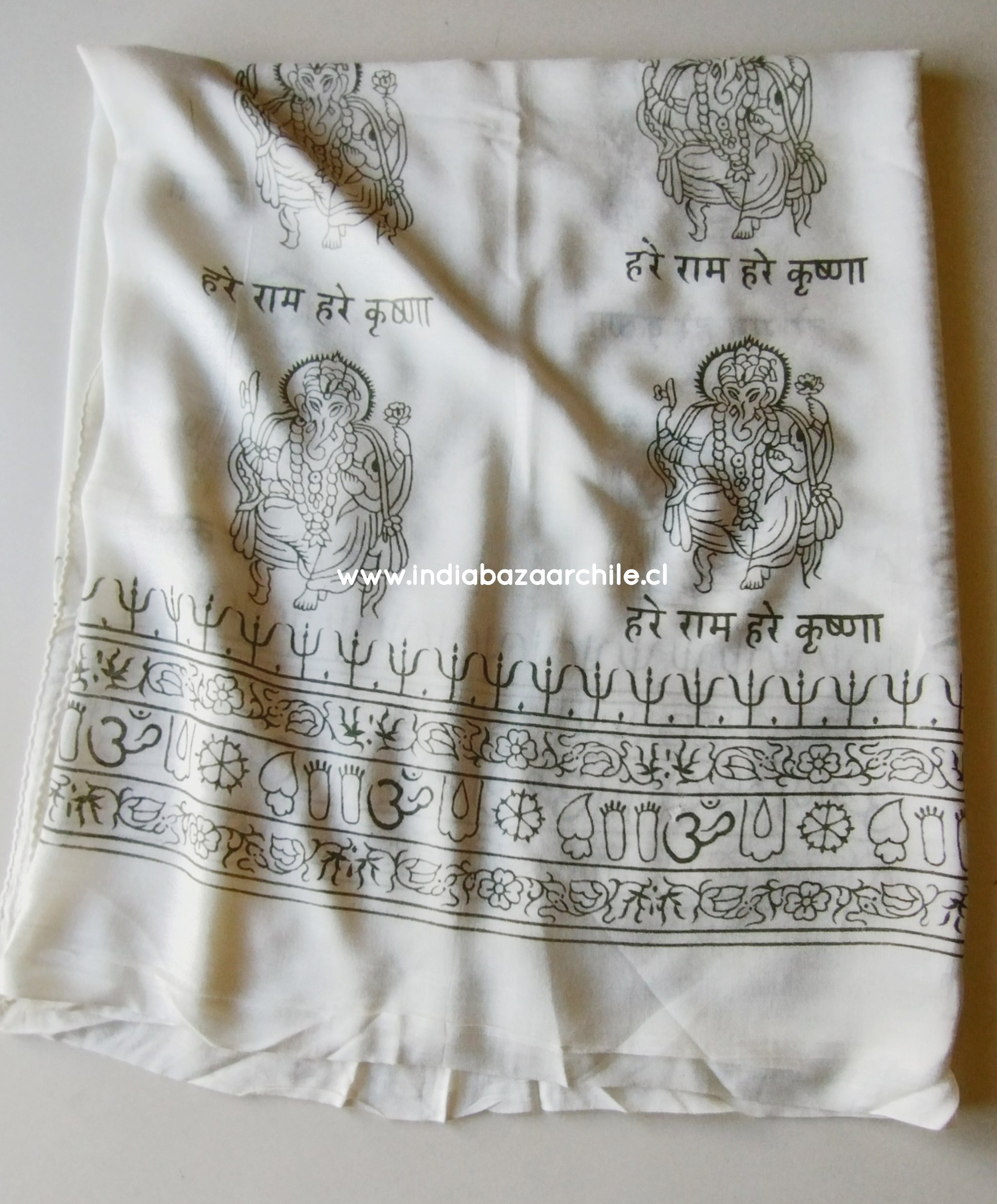 PAÑUELO DEVOCIONAL GANESH BLANCO VERDE XL