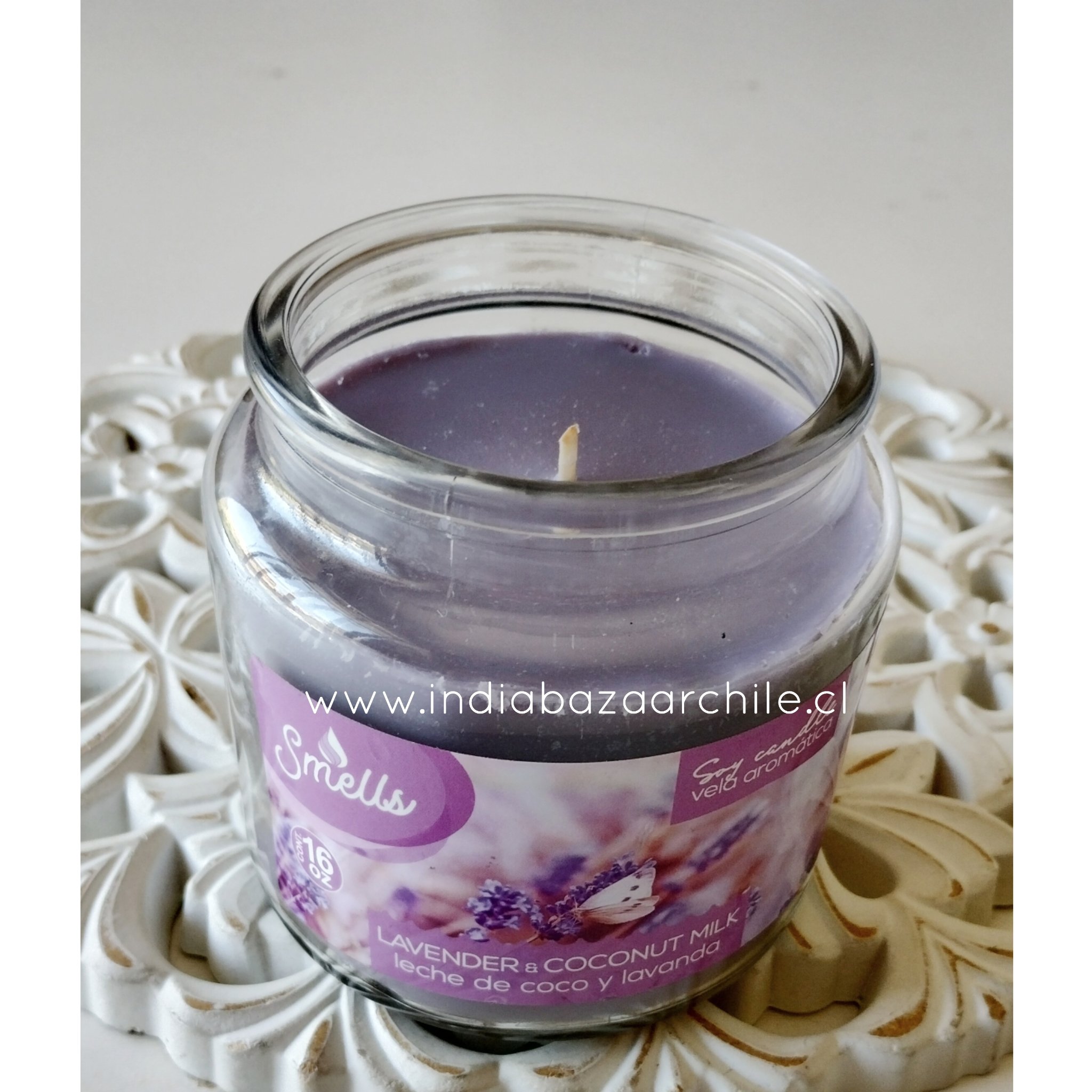 VELA SOYA AROMÁTICA LAVANDA LECHE DE COCO ( SIN HUMO )