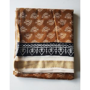 PAÑUELO OCRE BLOCK PRINT BORDE DORADO