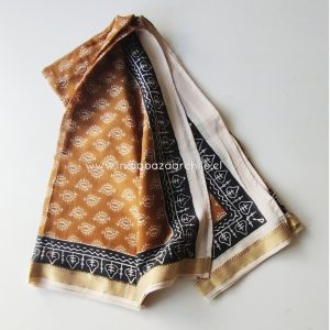 PAÑUELO OCRE BLOCK PRINT BORDE DORADO